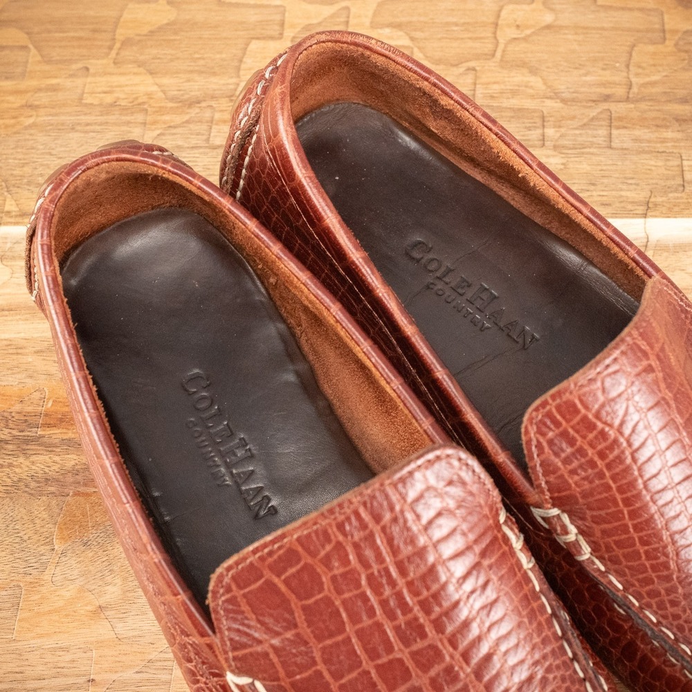 Cole Haan Brown Croc-Embossed Leather Driving Loafers - Picture 6 of 7